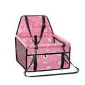 Portable waterproof pink pet car booster seat with white paw and bone patterns for dogs - Pink Paw Prints