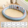 Panier rafraîchissant pour animaux, tapis en soie glacée pour chiens et chats - Ours Bleu (Natte en Rotin) / XL (78*64cm) / Bleu