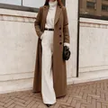Eleganter brauner langer Wollmantel für Damen für Herbst und Winter - S / Oberteile / Braun