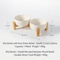 Cuenco doble elevado de cerámica para mascotas con relieves de huellas y soporte - Cuenco Pequeño + Soporte de Bambú Elevado Integrado