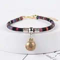 Bohemian ethnic style woven pet collar featuring a vintage bronze bell pendant for small dogs - XS (Neck 15-20cm) / Retro Colorful Pattern
