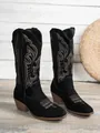 Elegante zwarte geborduurde western laarzen met middelhoge blokhak en suède afwerking - 36 / Zwart