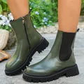 Vue détaillée de bottines pour femmes vert olive à semelles crantées et fermeture éclair - Vert olive