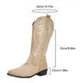 Modieuze dames westernlaarzen met borduursel in lichtbruin met puntige neus en hak - 36 / Khaki