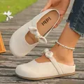 Stylish beige slip-on mules with bow detail and platform sole for women - 36 / Beige
