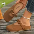 Fashionable brown suede Birkenstock-style clogs with cute bow detail for women - 36 / Tan