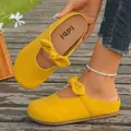 Comfortable yellow suede-like bow mule sandals for women in casual summer fashion - Yellow