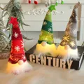 Set of three lighted Christmas gnomes with knitted snowflake hats and glowing LED beards - Light-up Legless Doll (G1-4/5/6)