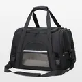 Breathable black portable foldable pet carrier bag for cats and small dogs with shoulder strap - Plush Mat Style / Black