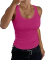 Detailansicht eines fuchsiafarbenen gerippten Tanktops für Damen in schmaler Passform. - Fuchsia