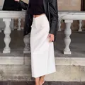Elegant white high-waisted suit midi skirt perfect for a sophisticated commuter look - S / White
