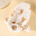 Cozy white flannel pet sweater with cute brown teddy bear prints for dogs and cats - XS (Back Length 20cm) / White