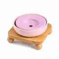 Bol à eau en céramique pour animaux de compagnie avec disque flottant et support en bois - Ensemble Support Simple (Rose + Rose + Support)