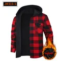 Men's red and black plaid hooded shirt with warm fleece lining long sleeve casual flannel - S / Tops / Red and Black Plaid (JM319-5)