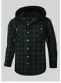 Vista frontale di una camicia di flanella con cappuccio a quadri verde e nero da uomo. - Taglia S / Top / Plaid Verde Nero