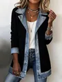 Elegante cardigan nero a costine con eleganti dettagli patchwork in denim sui polsini - 3XL / Top / Nero