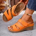 Stylish orange platform wedge slide sandals for women with cut-out detail and comfort sole. - 36 / Orange