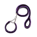 Durable purple and black eight-strand braided nylon dog collar and leash set - Leash + Collar Set / M / Purple/Black