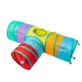 Colorful T-shaped collapsible rainbow cat tunnel toy with a hanging ball for indoor pets - 7-Color Rainbow T-Way Tunnel
