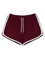 Pantaloncini sportivi bordeaux da donna con profili bianchi e coulisse in vita. - Borgogna