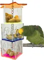 Detailed view of an acrylic multi-level parrot foraging toy with bird interaction. - Model 341#