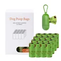 Detailed display of 16 rolls of green biodegradable dog poop bags with dispenser - 16 Rolls Set (With Dispenser) / Green