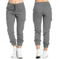 Graue Damen-Cargohose mit elastischem Kordelzug und praktischen Seitentaschen im Detail - S / Unterteile / Grau
