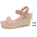 Sandales à talons compensés en daim rose avec plateforme en corde et talon de 8,5 cm. - 38 / Rose