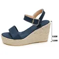 Sandales compensées espadrilles en daim bleu marine avec bride cheville et talon 8,5 cm - 38 / Bleu marine
