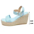 Sandales à talons compensés bleu clair en espadrille avec talon de 8,5 cm et bride - Bleu ciel