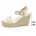 Sandales compensées espadrilles beiges avec talon de 8,5 cm et bride de cheville à boucle - Blanc Cassé