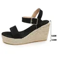 Sandales à talons compensés espadrilles noires avec bride à boucle de 8,5 cm de haut - Noir