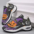Vue détaillée des baskets flyknit pour femmes avec imprimés citrouille et chauve-souris - 38 / Style Imprimé Halloween / Noir violet