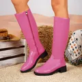 Modische, kniehohe Stiefel aus Kunstleder in kräftigem Pink mit praktischem Reißverschluss - 36 / Rosa