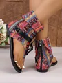 Sandales plates bohémiennes à motifs géométriques avec fermeture éclair pour femmes. - 38 / Arc-en-ciel - Surface en Tissu