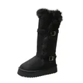 Detail shot of black faux fur high-top snow boots with platform sole and buckles - 38 / Black
