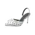 Elegantes zapatos de tacón tipo slingback con lunares blancos y detalle de lazo - 40 / Blanco
