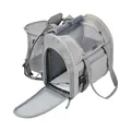 Expandable grey pet backpack carrier with breathable mesh for cats and dogs - Gray