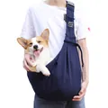 Breathable navy blue pet sling carrier bag for small dogs and cats for outdoor travel use - Adjustable Buckle Style / Dark Blue