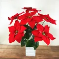 Artificial red poinsettia Christmas flowers in a white square grid pot for decor - 7-Head Style (X1-13)