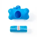 Blue bone-shaped pet poop bag dispenser set including a roll of blue plastic waste bags - With Garbage Bags / Light Blue