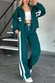 Women's Y2K teal striped zip-up hoodie and wide-leg sweatpants set for casual wear - S / Top And Bottom / Green