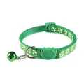 Detail of green cat collar featuring white paw prints and a cat head safety buckle - Cat Head Buckle Style / Green