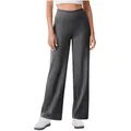 Dark grey high-waist straight-leg yoga pants with pockets and front seam detail - S / Bottoms / Gray