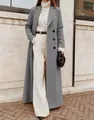 Elegante abrigo largo de lana gris para mujer, ideal para la temporada otoño invierno - S / Tops / Gris