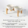 Pequeño cuenco doble de cerámica con relieve de pata de gato y soporte de bambú elevado - Cuenco Pequeño + Soporte Doble de Bambú Desmontable Elevado