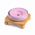 Bol d'eau en céramique pour animaux avec disque flottant et support en bois de chêne naturel - Ensemble Support Simple (Violet + Rose + Support)