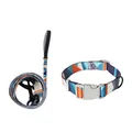 Conjunto de collar y correa para perro con un diseño de patrón geométrico colorido - Juego de Collar y Correa / 1.5*120 / Estampado Geométrico de Triángulos Multicolor