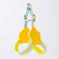 Detailed view of a vibrant yellow and blue striped dopamine style vest dog harness - L / Harness Only / Lemon Yellow
