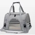 Grey foldable portable pet carrier bag with mesh windows for cats and small dogs - Plush Mat Style / Gray